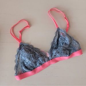Victoria’s secret PINK lace grey and pink unlined triangle bralette
